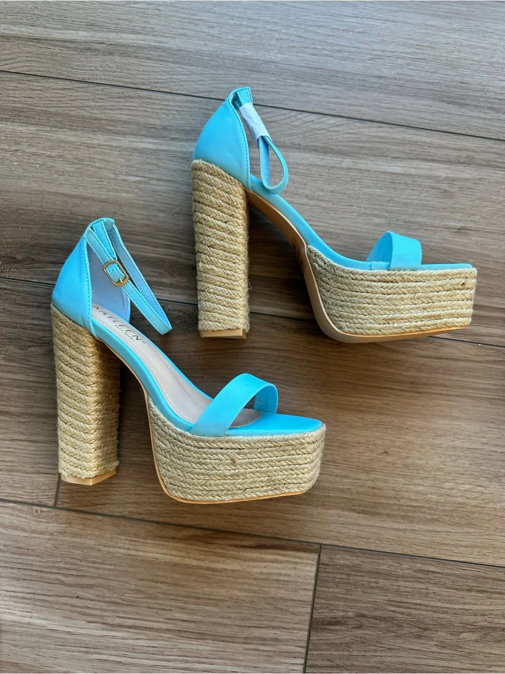 Turquoise Blue Platform Espadrille Heels with Ankle Strap New with Box